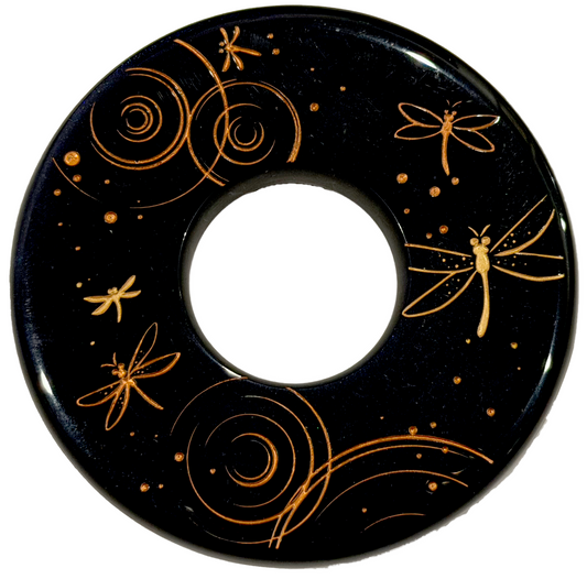 Made-in-Australia Resin Tsuba - Golden Dragonflies (Black)