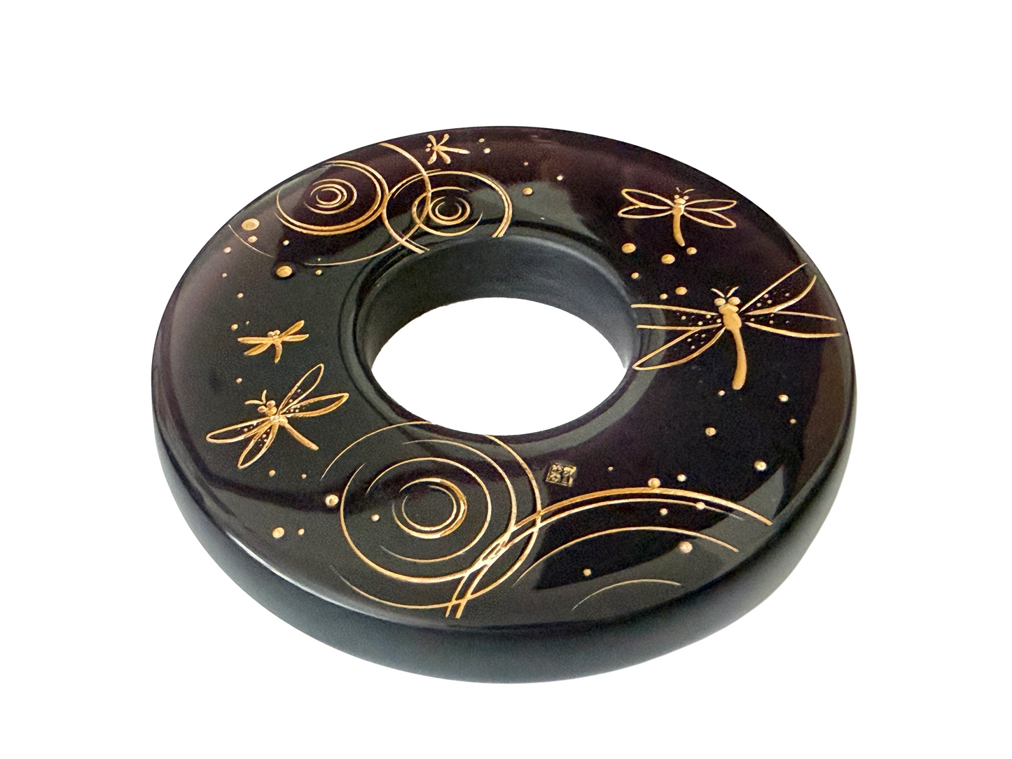 Made-in-Australia Resin Tsuba - Golden Dragonflies (Maroon)