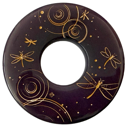 Made-in-Australia Resin Tsuba - Golden Dragonflies (Maroon)