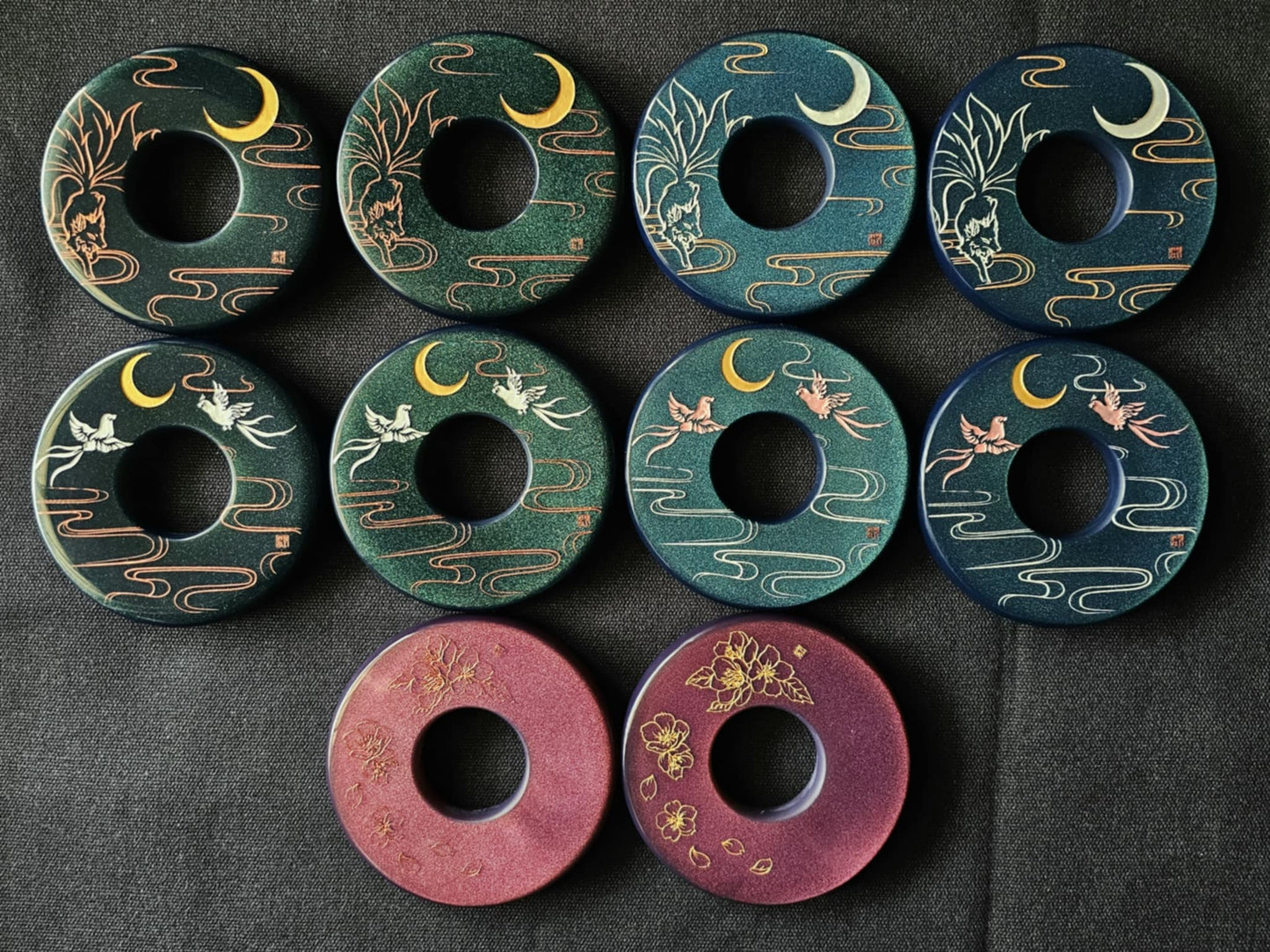 Made-in-Australia Resin Tsuba - Nine Tailed Fox (Blue)