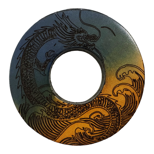 RARE: Tsuba Budo Cali Leather Tsuba (Ombre Dragon Waves/Sayagata)