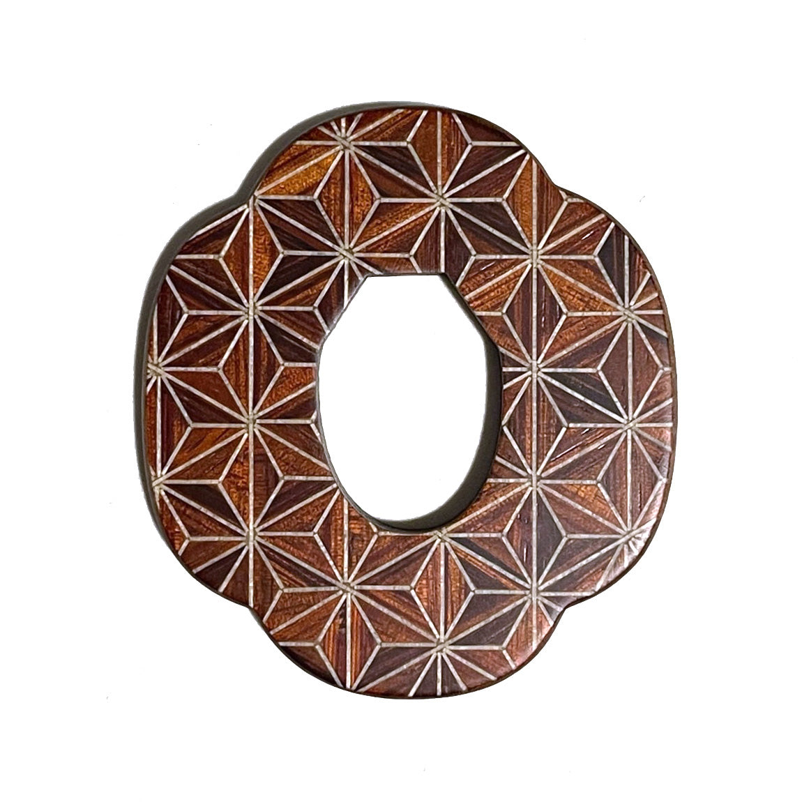 Wooden 'YOSEGI' Bokuto Tsuba (Red Asanoha)