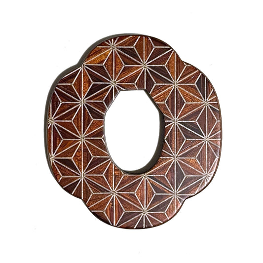 Wooden 'YOSEGI' Bokuto Tsuba (Red Asanoha)