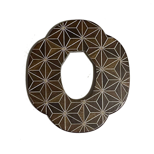Wooden 'YOSEGI' Bokuto Tsuba (Brown Asanoha)