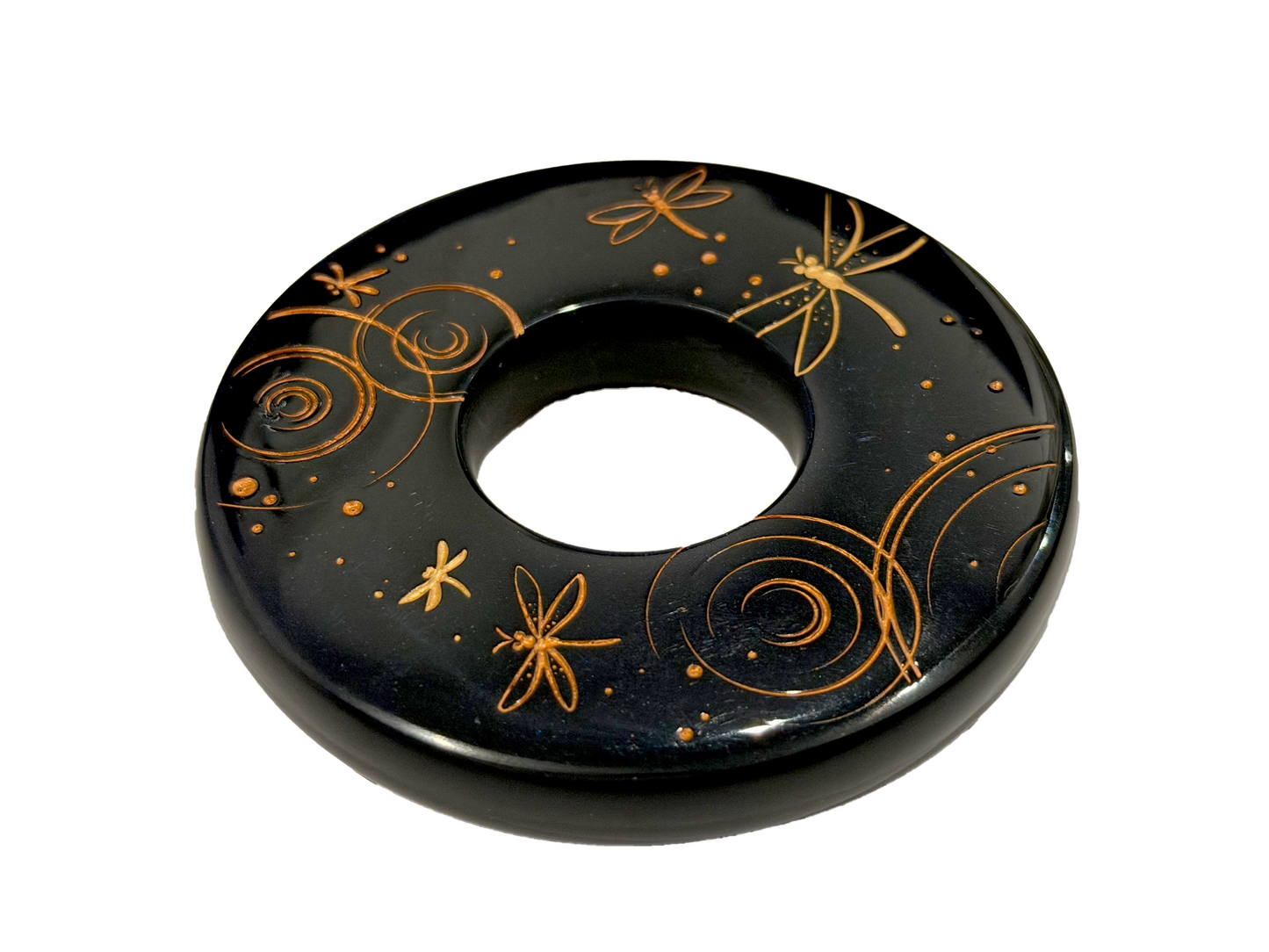 Made-in-Australia Resin Tsuba - Golden Dragonflies (Black)