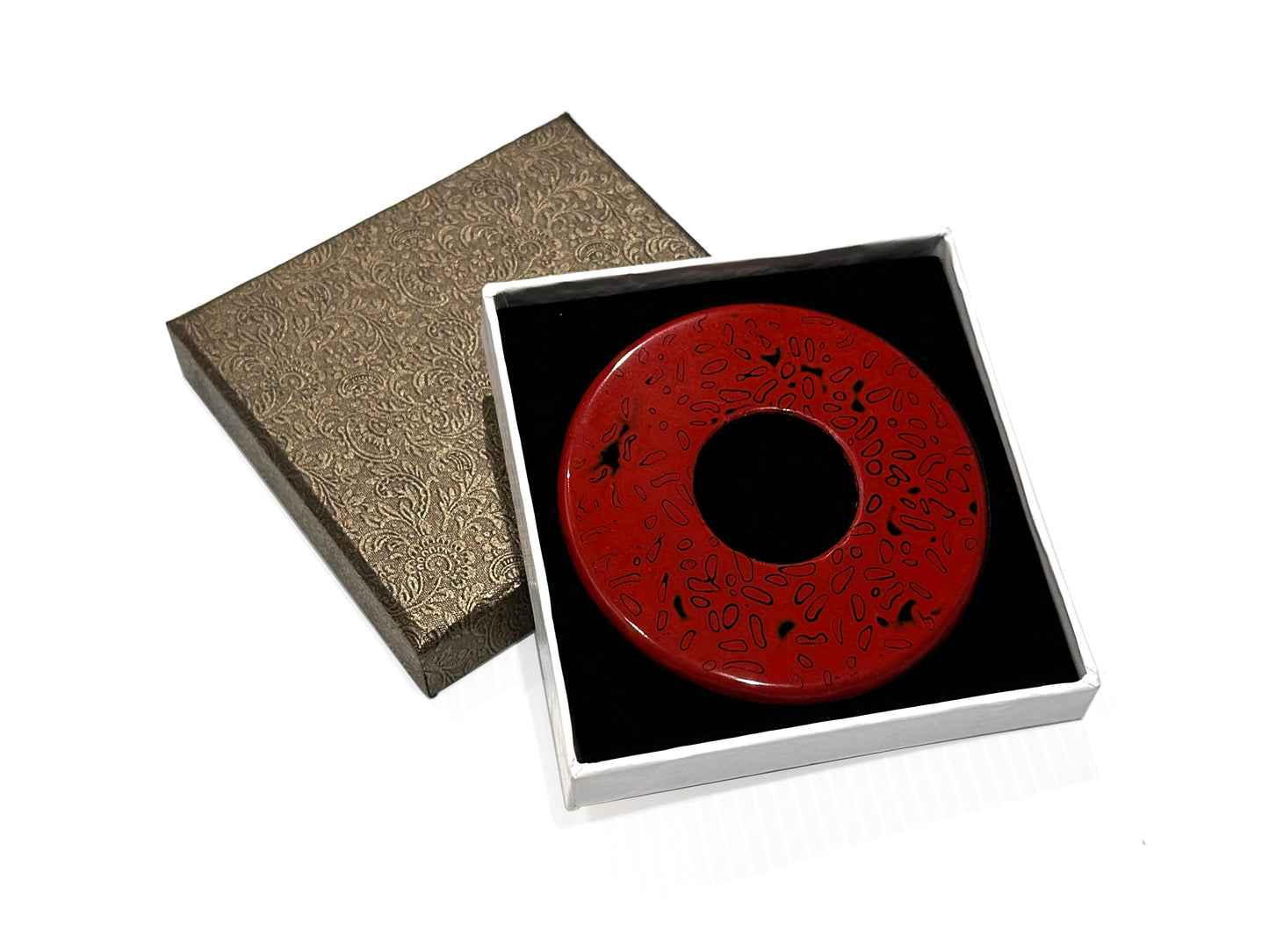 Premium Urushi Leather Tsuba: Red Mushikui