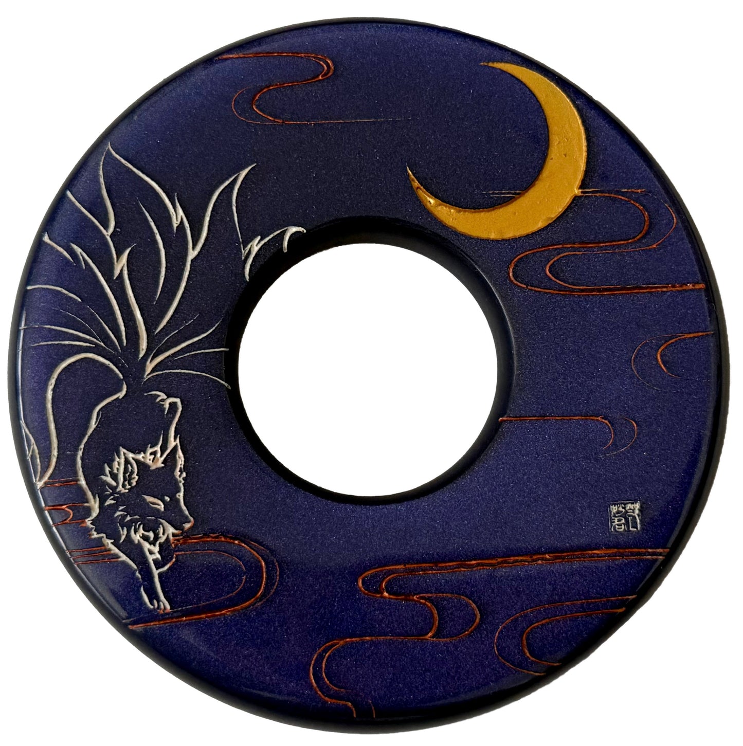 Made-in-Australia Resin Tsuba - Nine Tailed Fox (Blue)