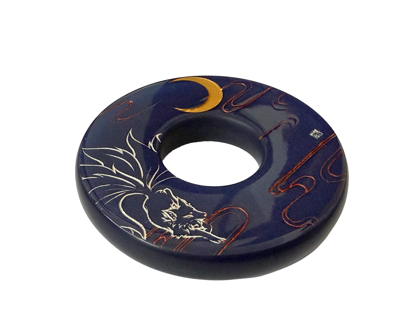 Made-in-Australia Resin Tsuba - Nine Tailed Fox (Blue)